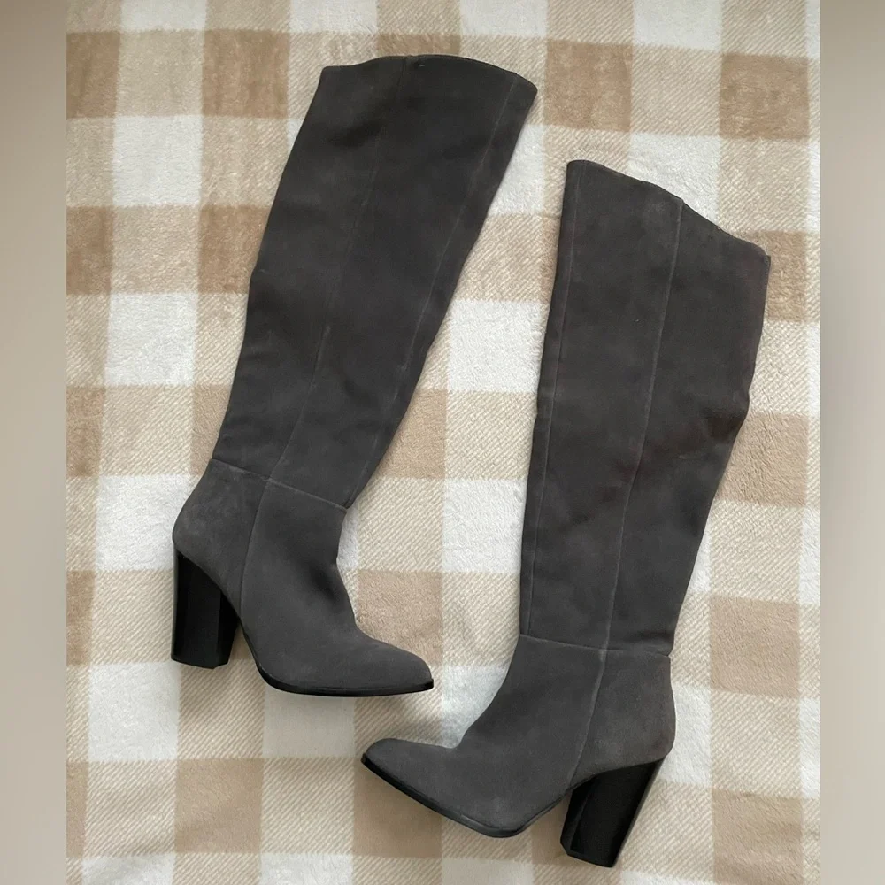 Design Lab Lord & Taylor Dark Gray Over the Knee Heel Boots 8.5 Womens NWOT